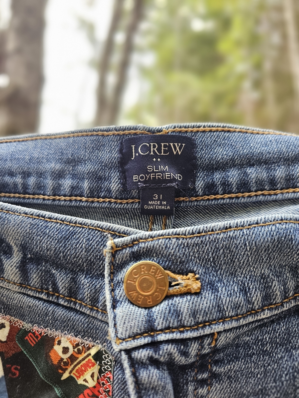 J. Crew Blue Patchwork Straight-Leg Jeans with Vintage Graphic Patches - Picture 6 of 6